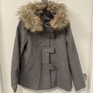 Zara Gray Coat with Faux Fur Trim